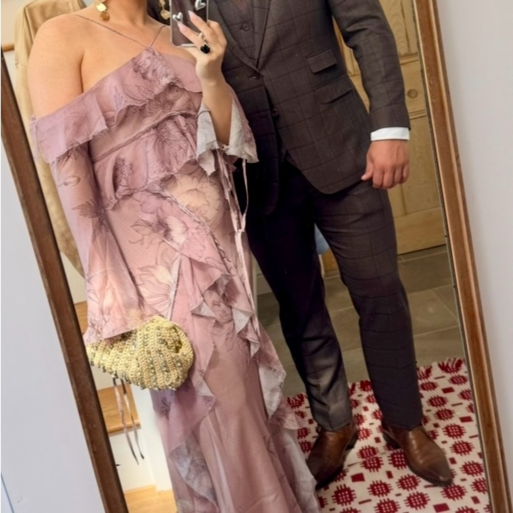 ASOS EDITION Chiffon Blush Ruffle Maxi Dress